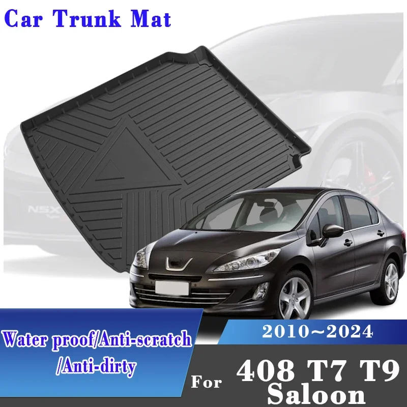 Auto Trunk Mat For Peugeot 408 Saloon T7 T9 2010-2024 TPE Boot Mats Rear Trunk Storage Pad Waterproof Car Interior Accessories