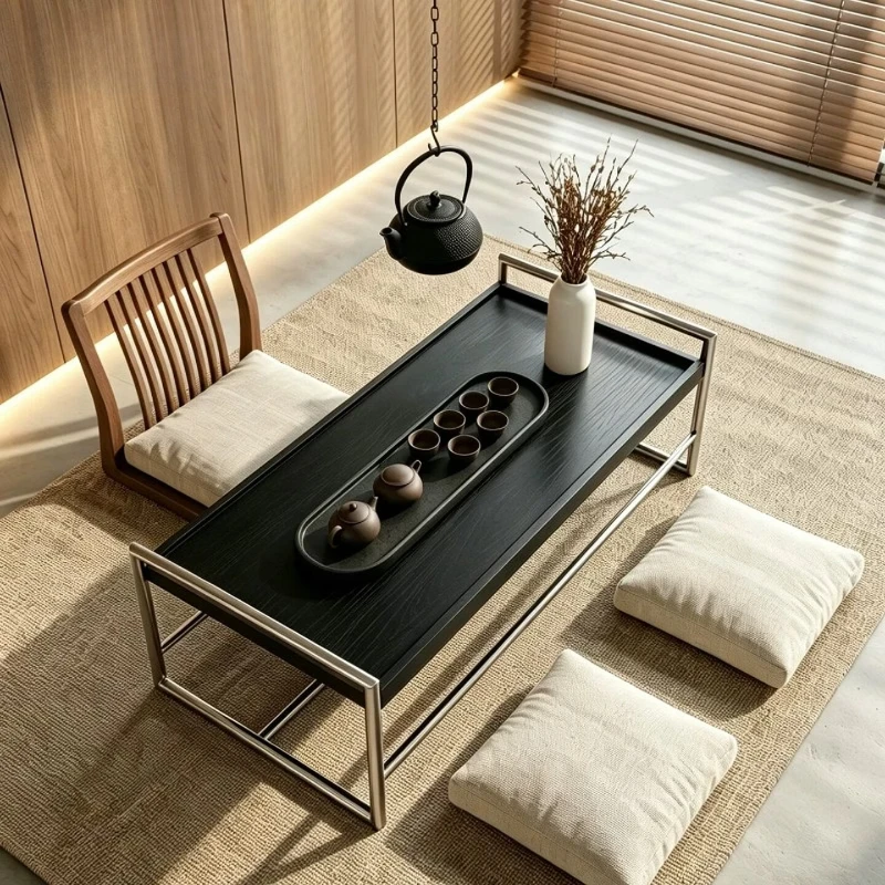 Side few walnut solid wood coffee table rectangular living room balcony tea table furniture can be flipped, solid wood walnut