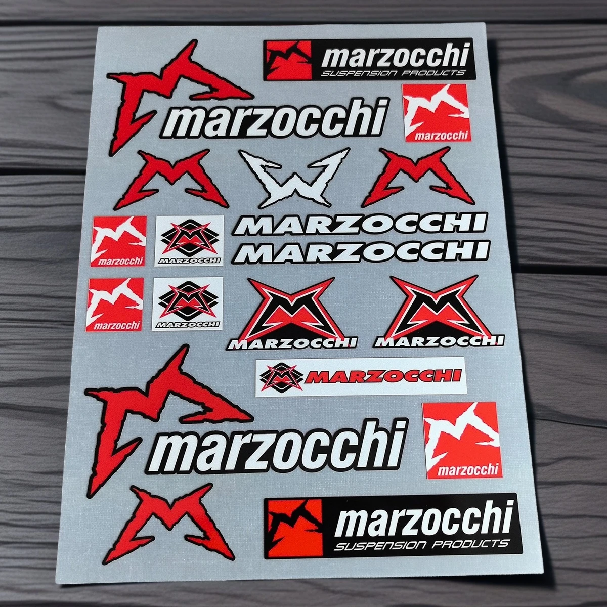 21-teiliges Set reflektierender Marzocchi-Gabel-Stoßdämpfer-Aufkleber, hochwertig bedruckt und zugeschnitten, Fahrrad- und Motorrad-Aufkleber