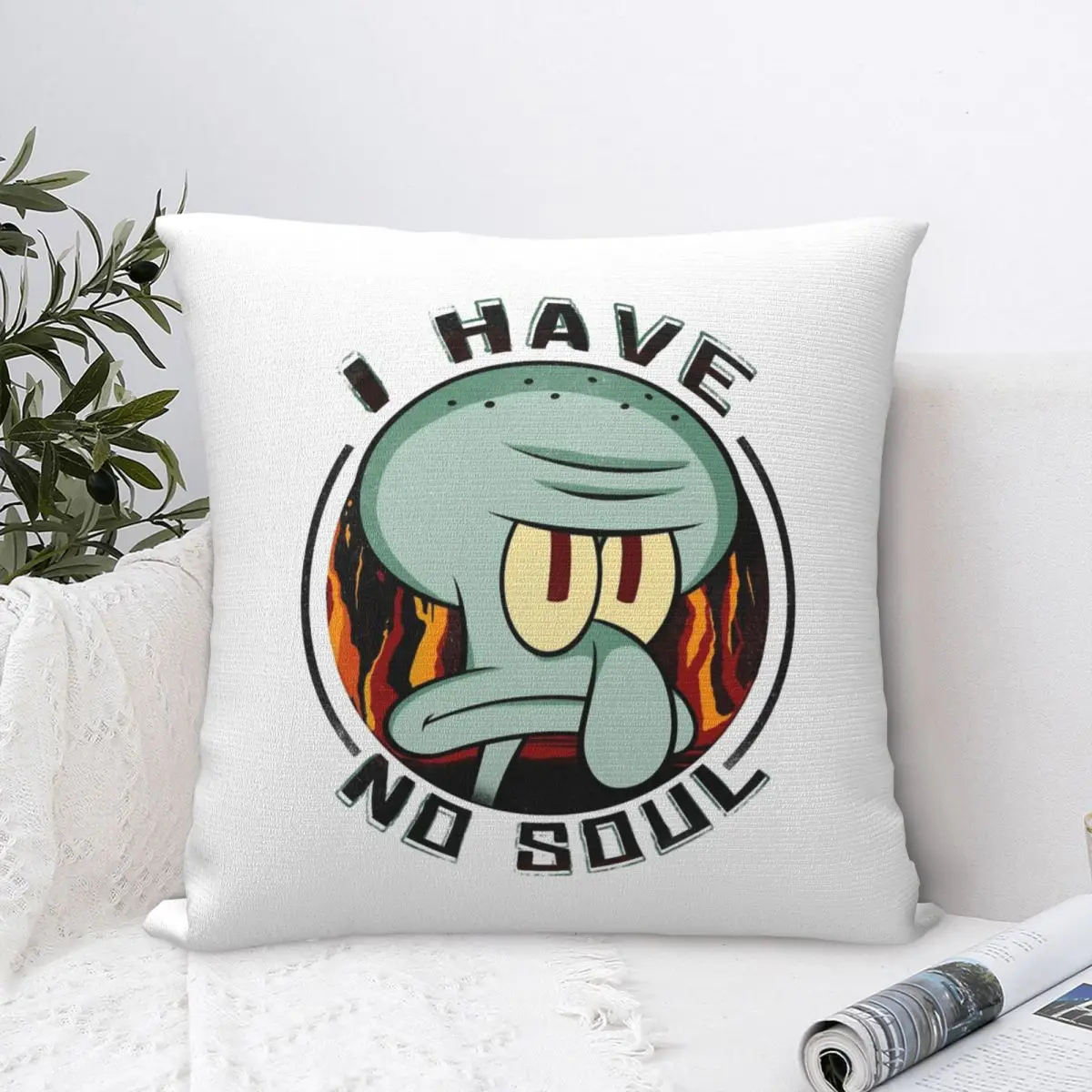 SpongeBobing Squidwarded I Have No Soul Pillow Cases Cartoon Cushion Covers Awesome Zipper Decor Pillowcase for Sofa 40*40cm