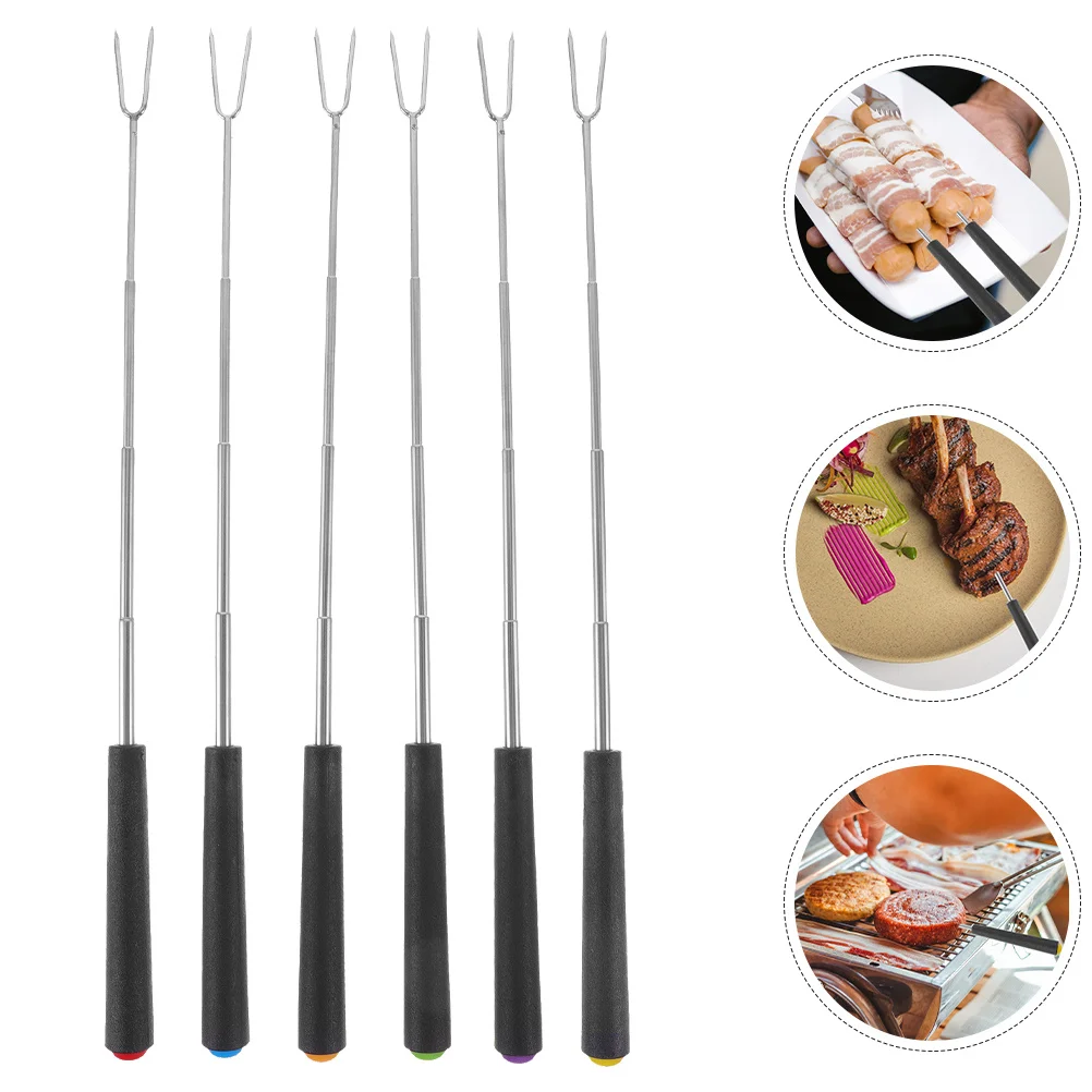 

12pcs Barbecue Forks Stainless Steel Bbq Fork Tree Manual Rotation Camping Fork Hotdog Sticks Campfire Skewers Fondue Forks