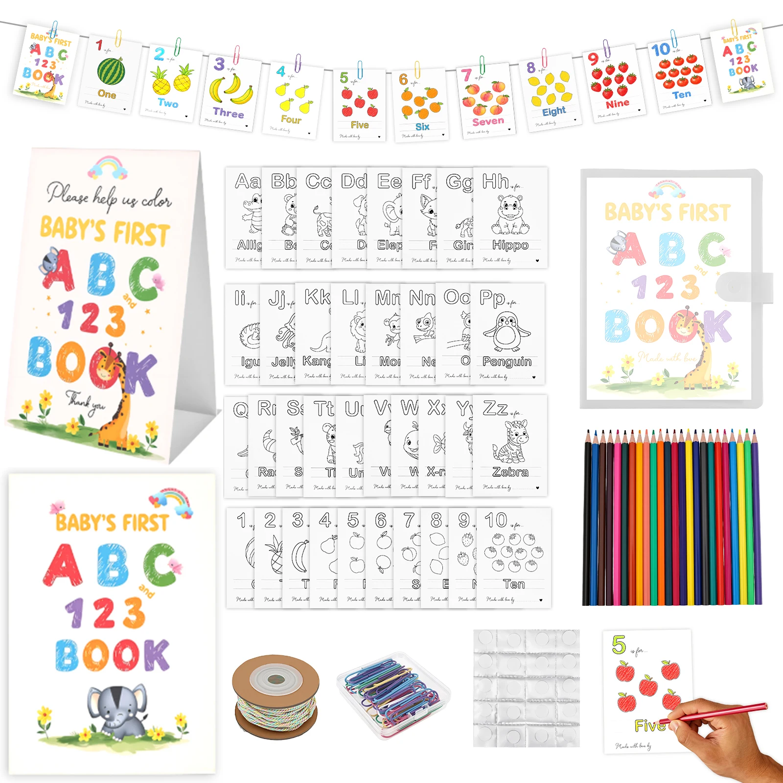 Montessori Letter Numbers Shapes Learning Flashcard Book Baby Shower Guest Book Alternative for Toddlers Teacher Teaching Aids