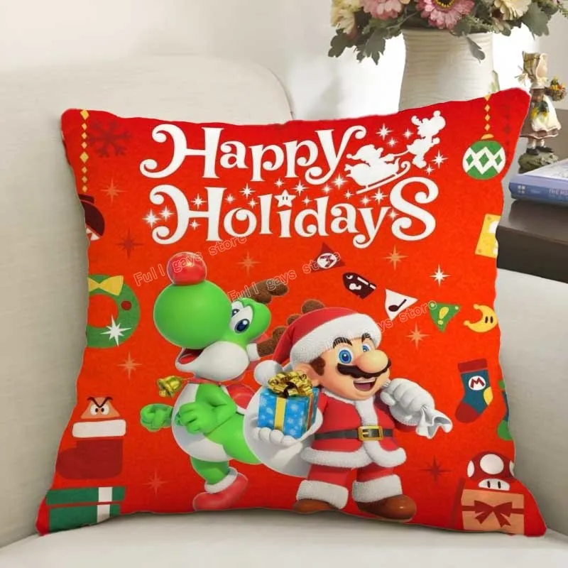 سوبر ماريوس بروس عيد الميلاد المخدة لطيف الكرتون وسادة تغطي وسادة ديكور غرفة أريكة الحلي الخريف ديكور المخدة #2