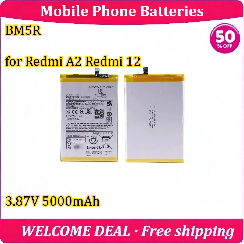 [New] BM5R for Redmi A2 Redmi 12 Mobile Phone Battery 3.87V 5000mAh Upgraded High-Capacity Replacement Lithium Battery