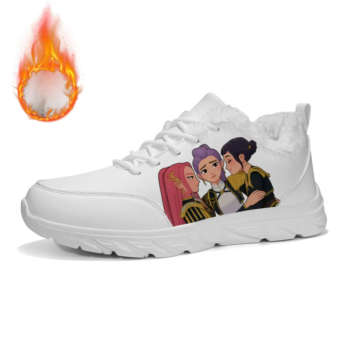 

Men's Gym Shoes White Fur-Lined Sneakers Featuring Three Cartoon Characters Comfortable Walking Casual Sports Sneakers