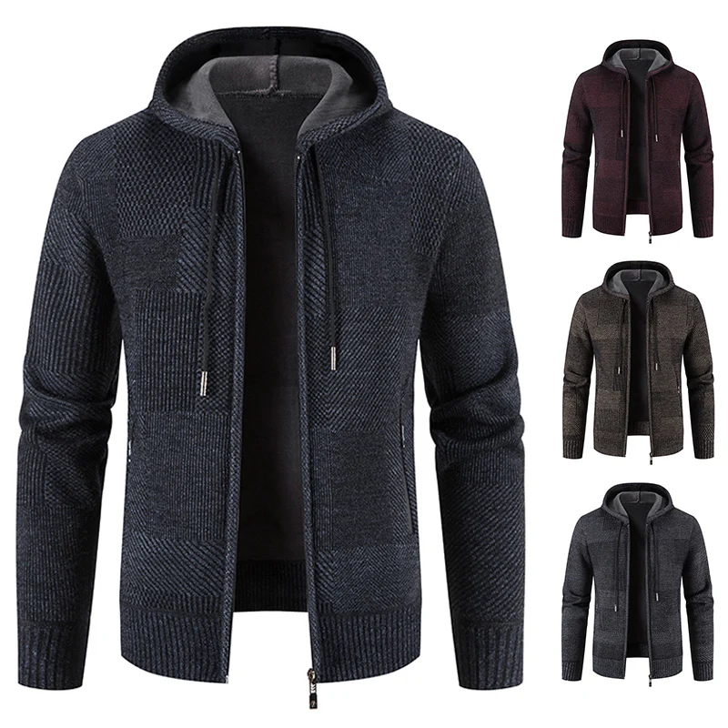 Men\'s Winter Thickened Cardigan Faux Fur Mink Sweater Cold Blouse Male Overcoat Hooded Plus Velvet Parkas Zip Outwear