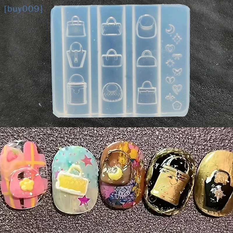 【buy009】1 pçs 3d bonito dos desenhos animados saco forma decoração da arte do prego molde diy silicone modelos da arte do prego molde do prego encantos presente