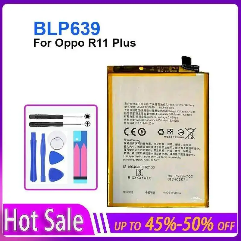 Stable Power Supply 4000Mah Good Low-Temperature Performance BLP639 For Oppo R11 Plus Mobile Phone Battery
