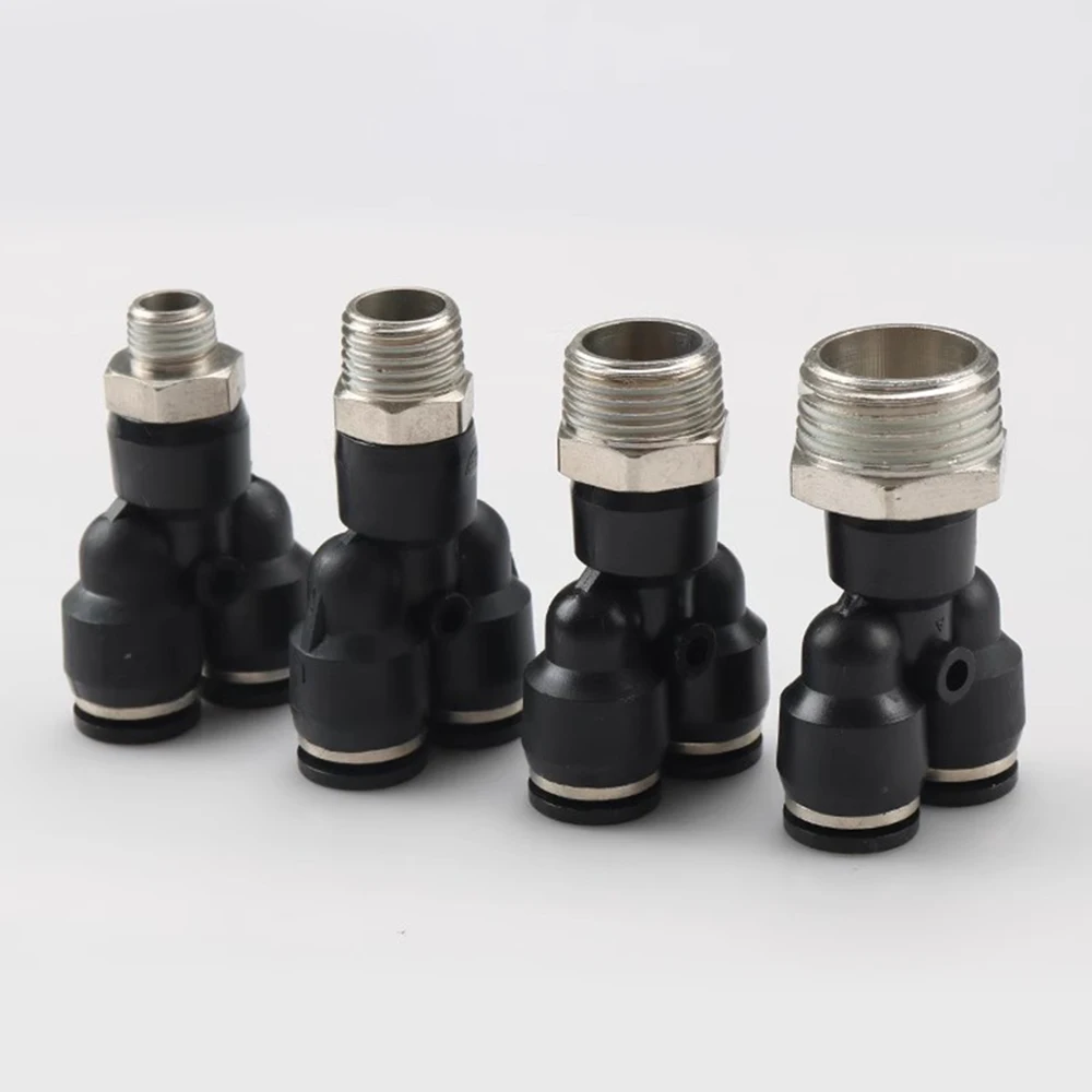 PX Black Pneumatic Quick Connector PU Hose Trachea 6 8 10 12mm External Thread BSPT 1/4 1/2 1/8 3/8 Copper Y-shaped Tee PB6-02
