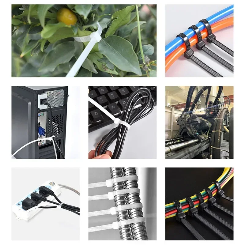 100pcs Nylon Cable Ties Self Locking Rope Straps Adjustable Cable Fastening Wrap Rope Straps Wholesale Desk Cable Management