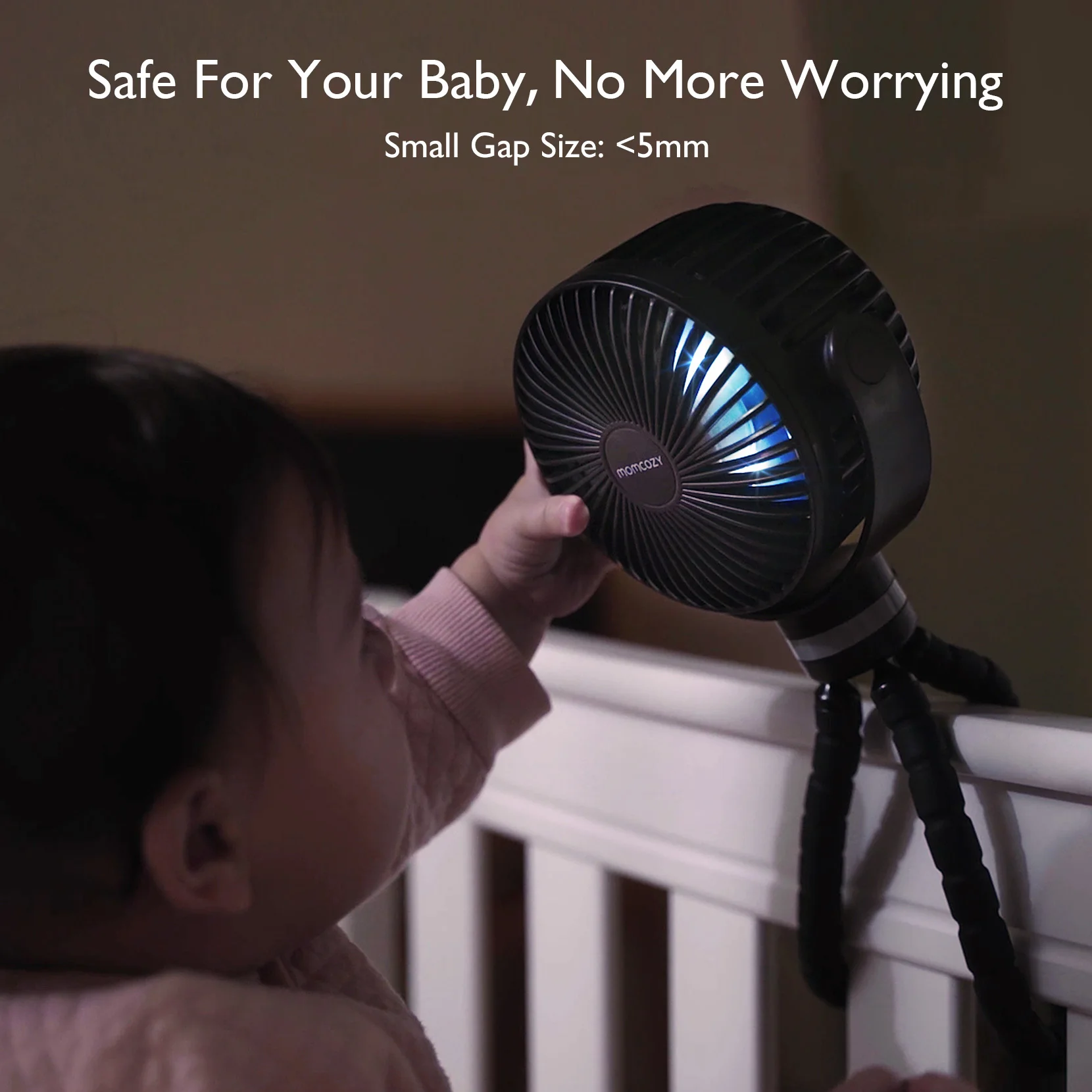 Momcozy Portable Stroller Fan, 8000mAh, Detachable 4 Speed 360°Rotate, LED Night Light with 2 Modes, USB, Handheld Cooling Fan f