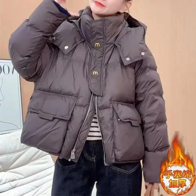 

Зимняя короткая пуховая хлопковая куртка, женская корейская темпераментная повседневная универсальная теплая парка с капюшоном, женская верхняя одежда для хлеба