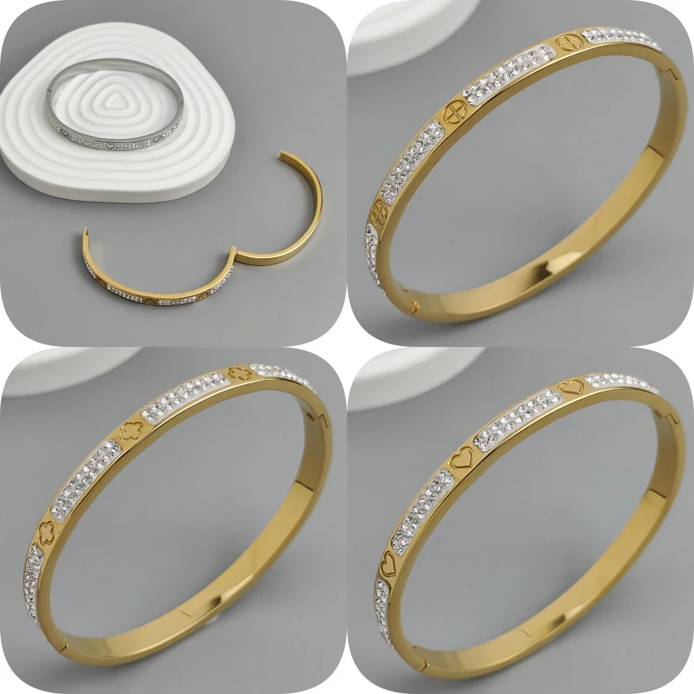 

Simple love four-leaf clover cross zircon stainless steel women's bracelet, waterproof and rust-free bracelet, worn by couples