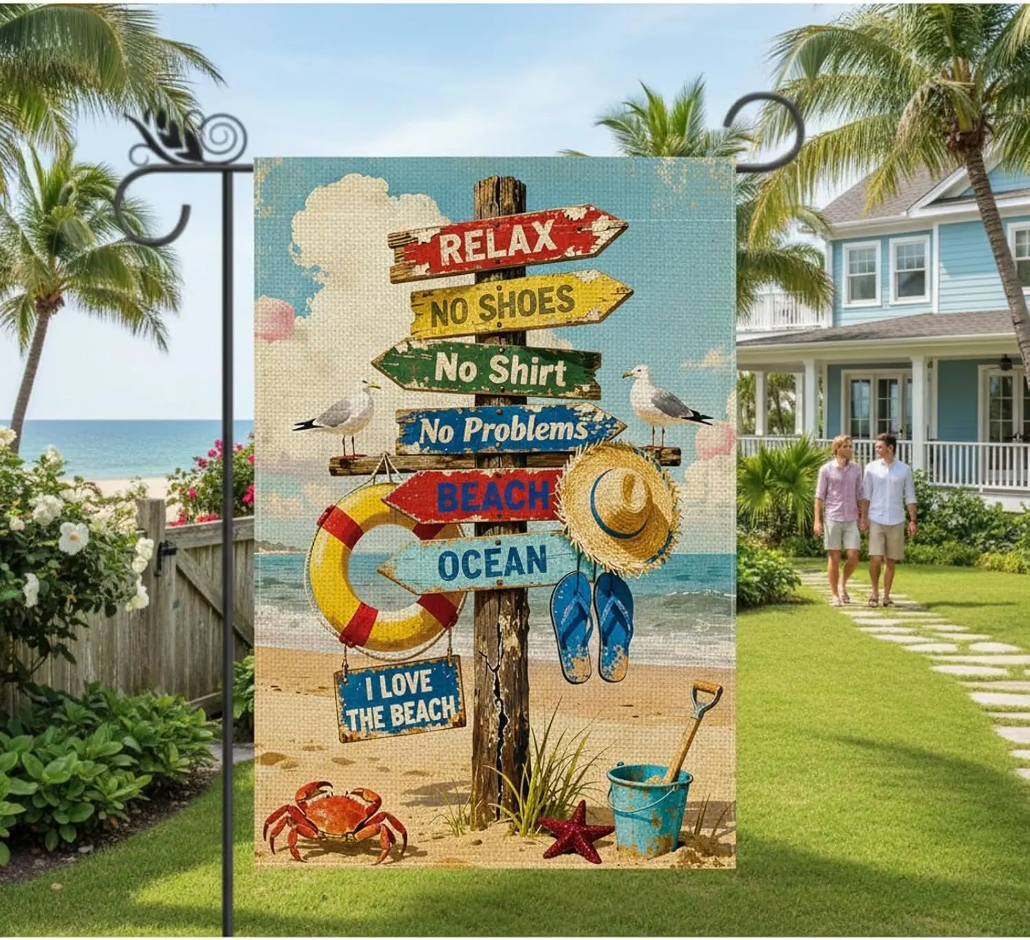 Beach Decor - Summer Beach Garden Flag Burlap Vertical Double Sided Farmhouse Yard Outdoor Decorations 12.5 x 18 Inch AAS