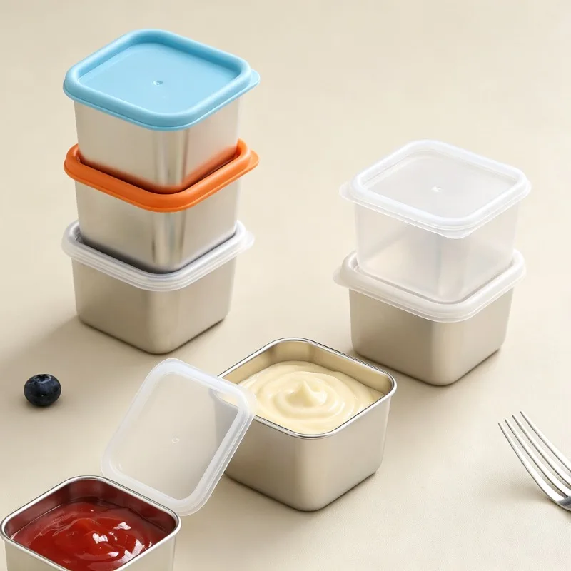 1PC Portable 304 Stainless Steel Sauce Cup Small Capacity Leakproof Mini Storage Box with Lid for Condiment Sauce Food Storage