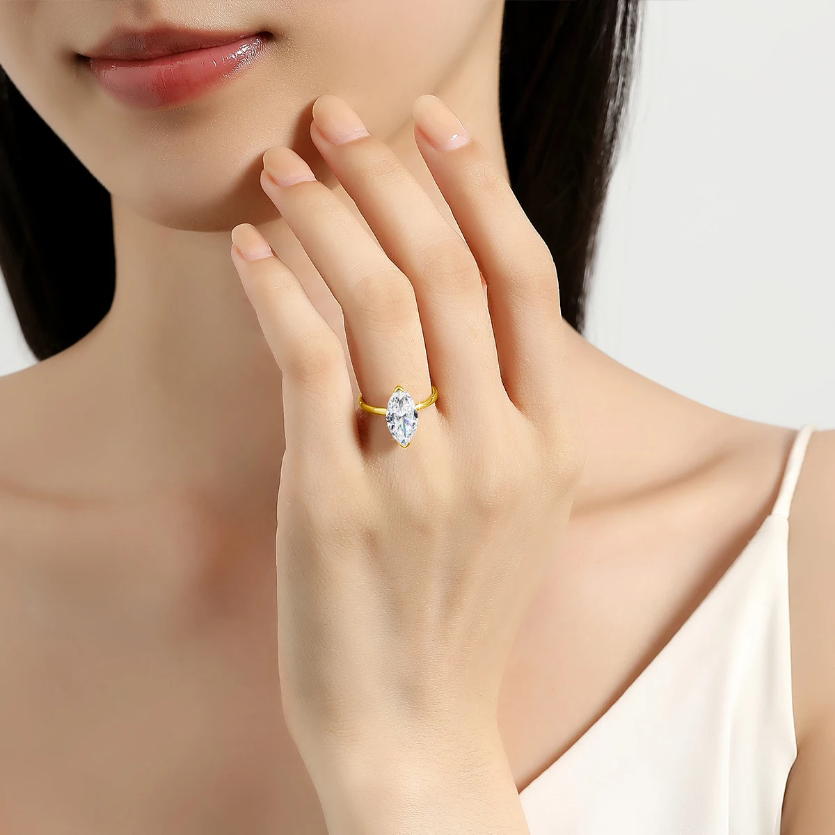 6,5*13mm 2,5ct Marquise-Schliff Moissanit-Ringe für Damen, 18k vergoldet, 925 Sterling Silber, Solitär-Ehering, Brautschmuck – Detail 6