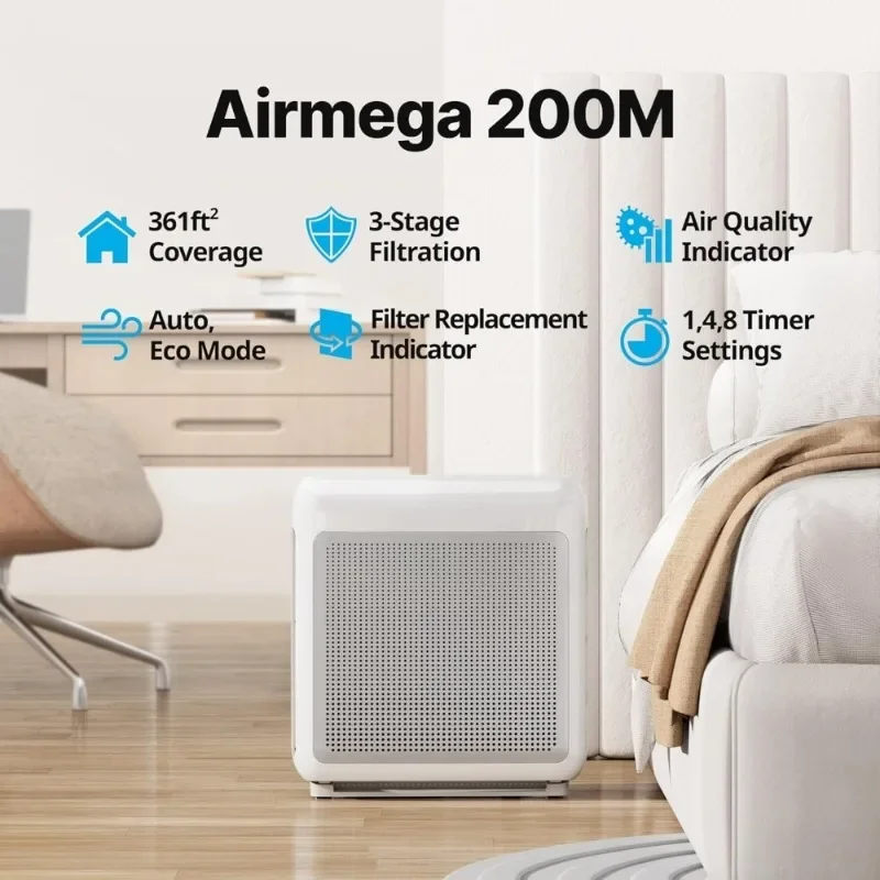 Home HEPA Air Purifier for Smoke Allergies Pet Dander Odor Removal Auto Eco Mode Timer Filter Replacement Indicator