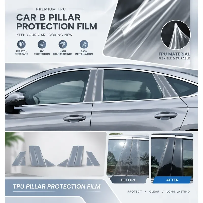 For BYD Qin L 2024 2025 B Pillar Clear Protective Film Exterior Modification Accessories Transparent Paint Protection Sticker