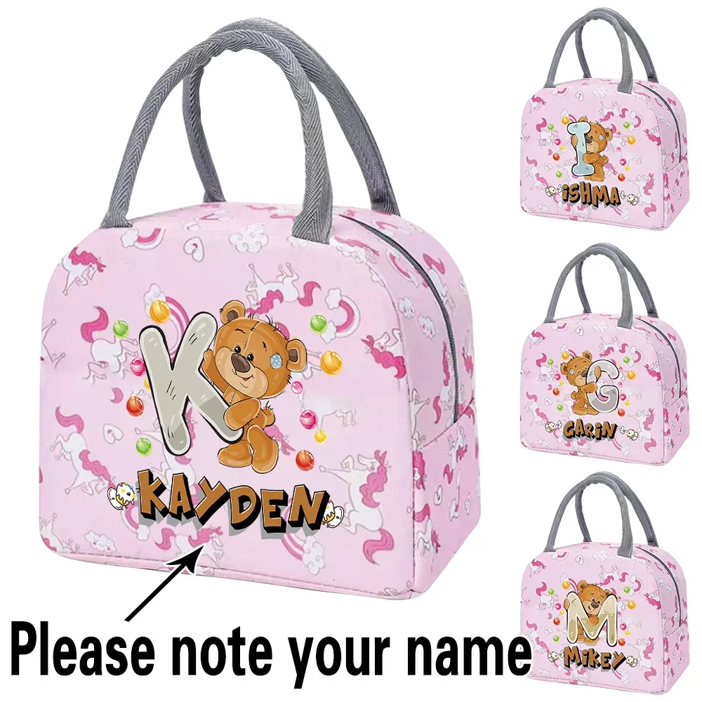 

Настройте любое имя, термосумка для обеда для женщин, портативный ланч-бокс, холодильник, сумка с единорогом, сумка для еды для пикника, сумки для обеда для работы