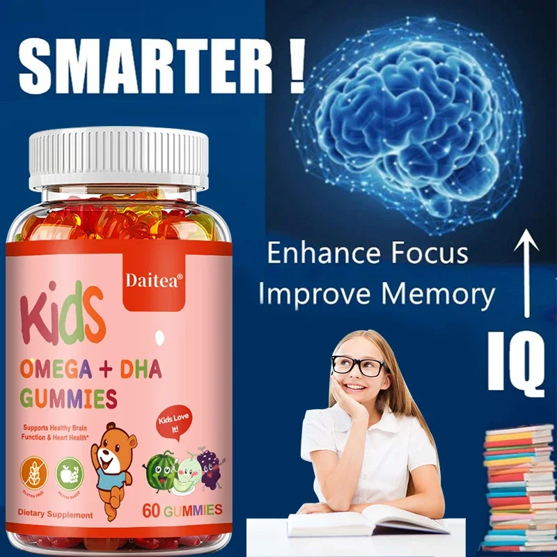 Omega + DHA Multivitabies, Apoiar a função cerebral saudável, Visão, Saúde do Coração, Melhorar o Desenvolvimento do Cérebro, Inteligência