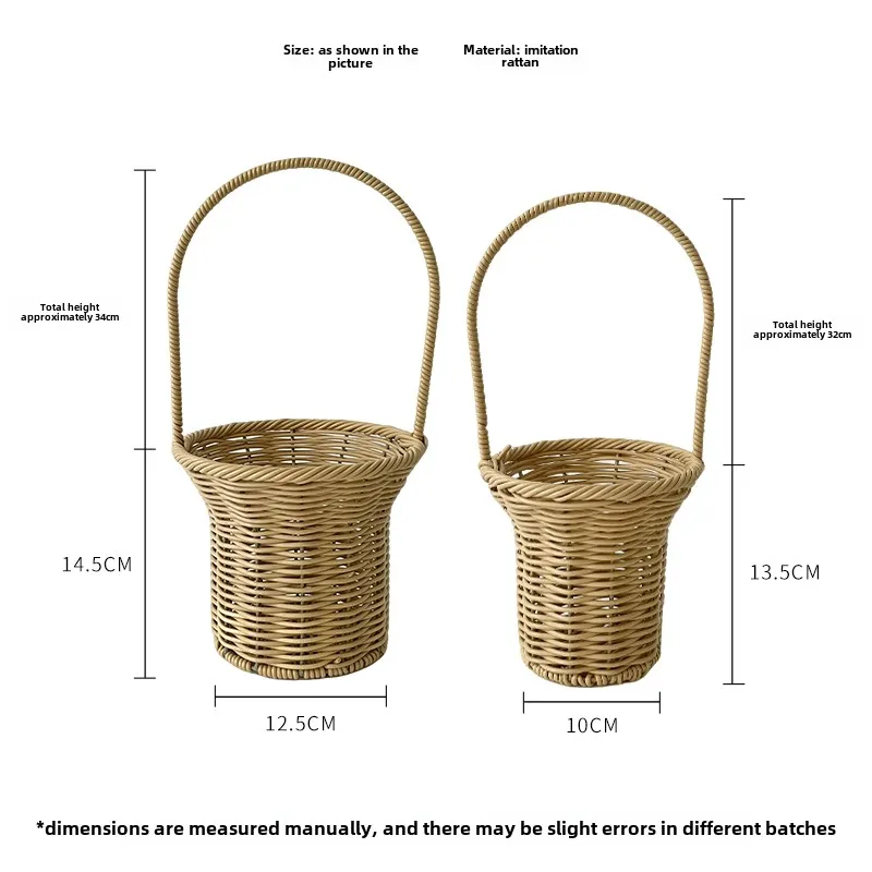 Handwoven Top Hat Flower Basket Fresh Floral Arrangement Bouquet with Retro Handle DIY Creative Gift for Wedding Birthday Decor