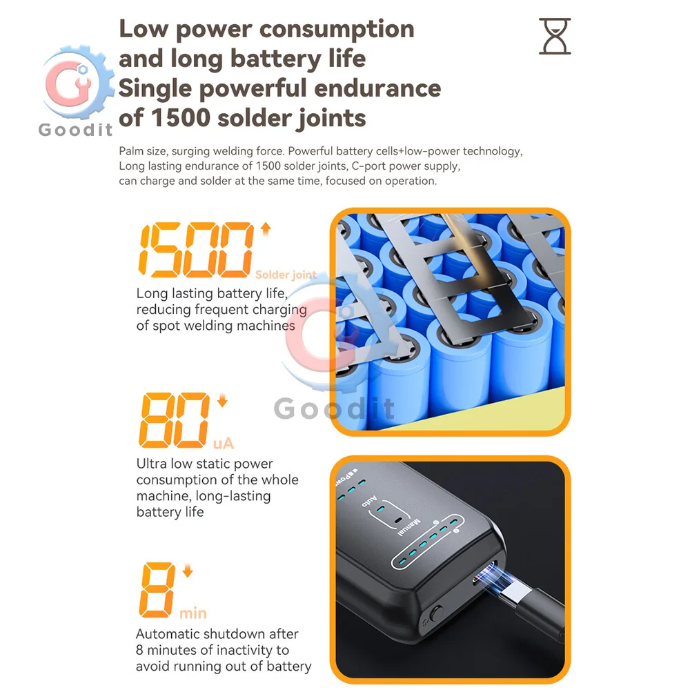 11/90 التروس قابل للتعديل يده ماكينة لحام نقطي 5 فولت/2.1A 18650 بطارية ليثيوم متنقلة المزدوج نبض بقعة لحام نوع-C تشارينج