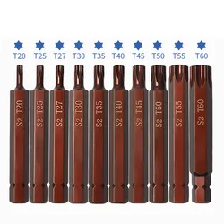 10pcs 80mm length Star Torx Screwdriver Bit 10mm Hex Shank Impact T20 T25 T27 T30 T35 T40 T45 T50 T55 T60 Harden S2 Alloy Steel