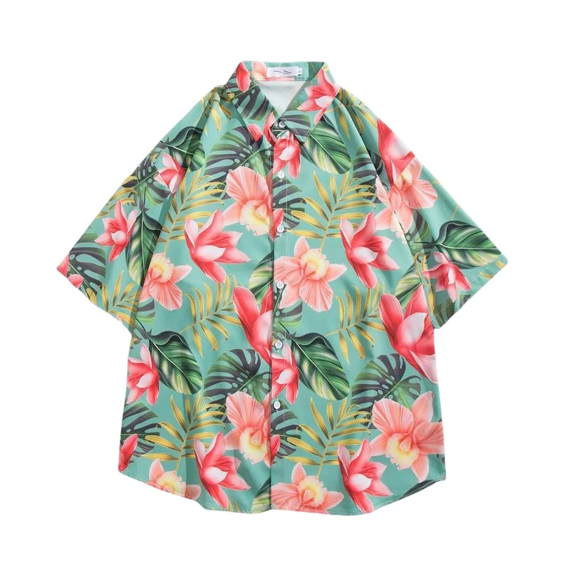 Men's Summer Beach Vacation Short Sleeve Floral Shirt Retro Hawaiian Travel Handsome Casual Loose Half Sleeve Shirt Coat