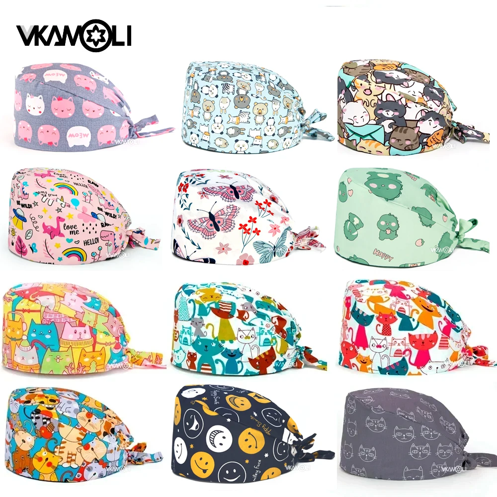 Cute animal print women Scrubs Caps Pet shop Work Scrubs Breathable Lab scrub hat nursing hat wholesale nurseshair hats