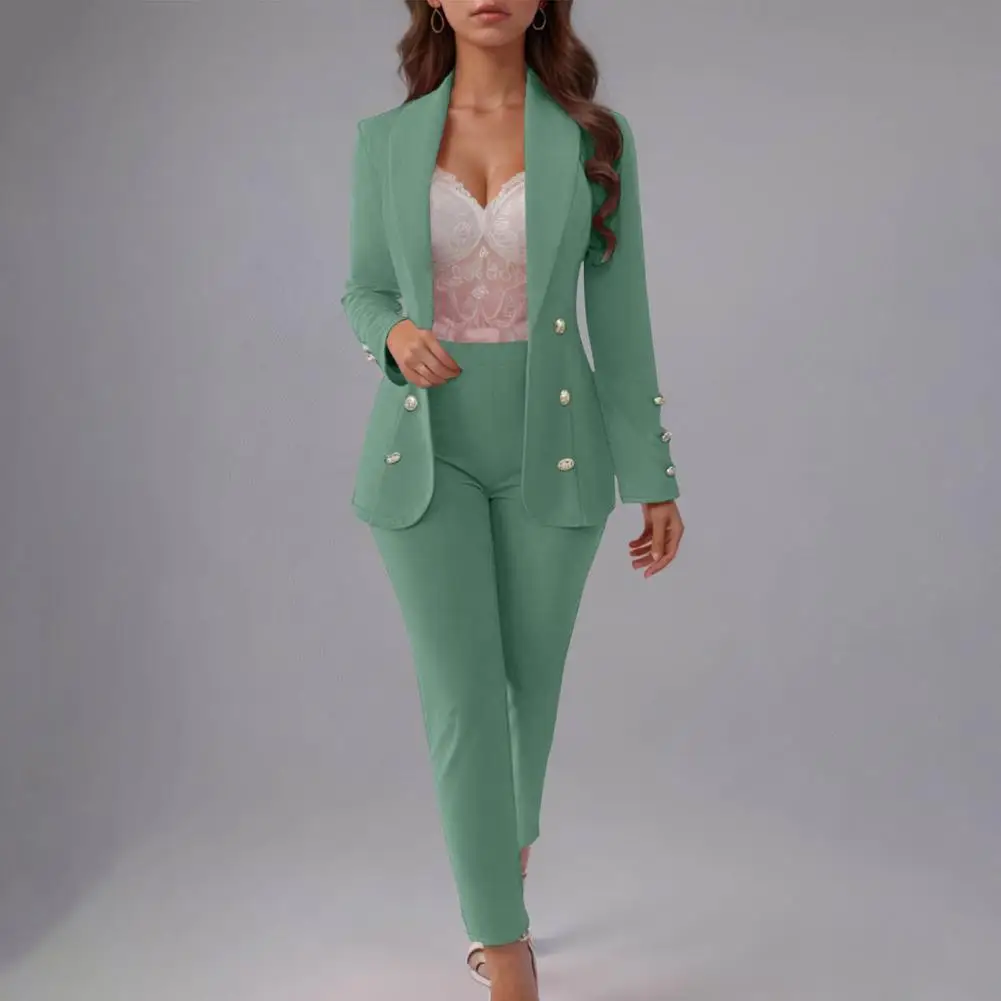 Women Blazer Office Set Polyester Spandex Suit for Women Women’s Double Breasted Blazer Suit Set Slim Fit Lapel for Ladies