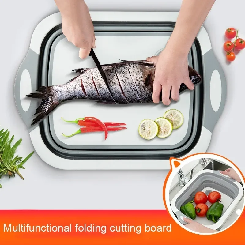 

Collapsible Cutting Board Dish Tub, 3 in 1 Folding Sink, Drain Basket, Travel, Outdoor Camp, Portable Basins #1