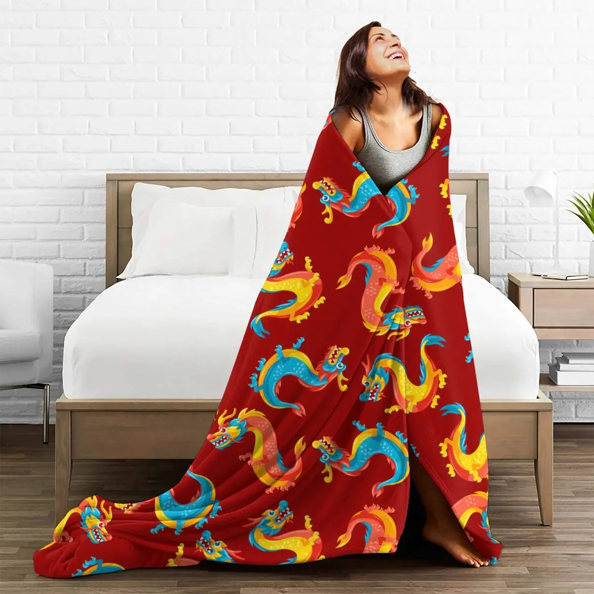 Cool Myth Dragon Blankets Fleece Print Multi-function Super Soft Throw Blanket for Sofa Travel Quilt