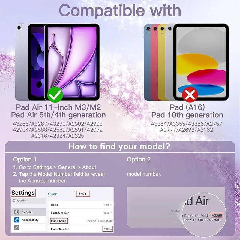 Für iPad Mini 6 7 10. 11. A16 Air 11 Hülle Glitzer Magnetische Stoßfeste Standhülle mit Stifthalter – Detail 1