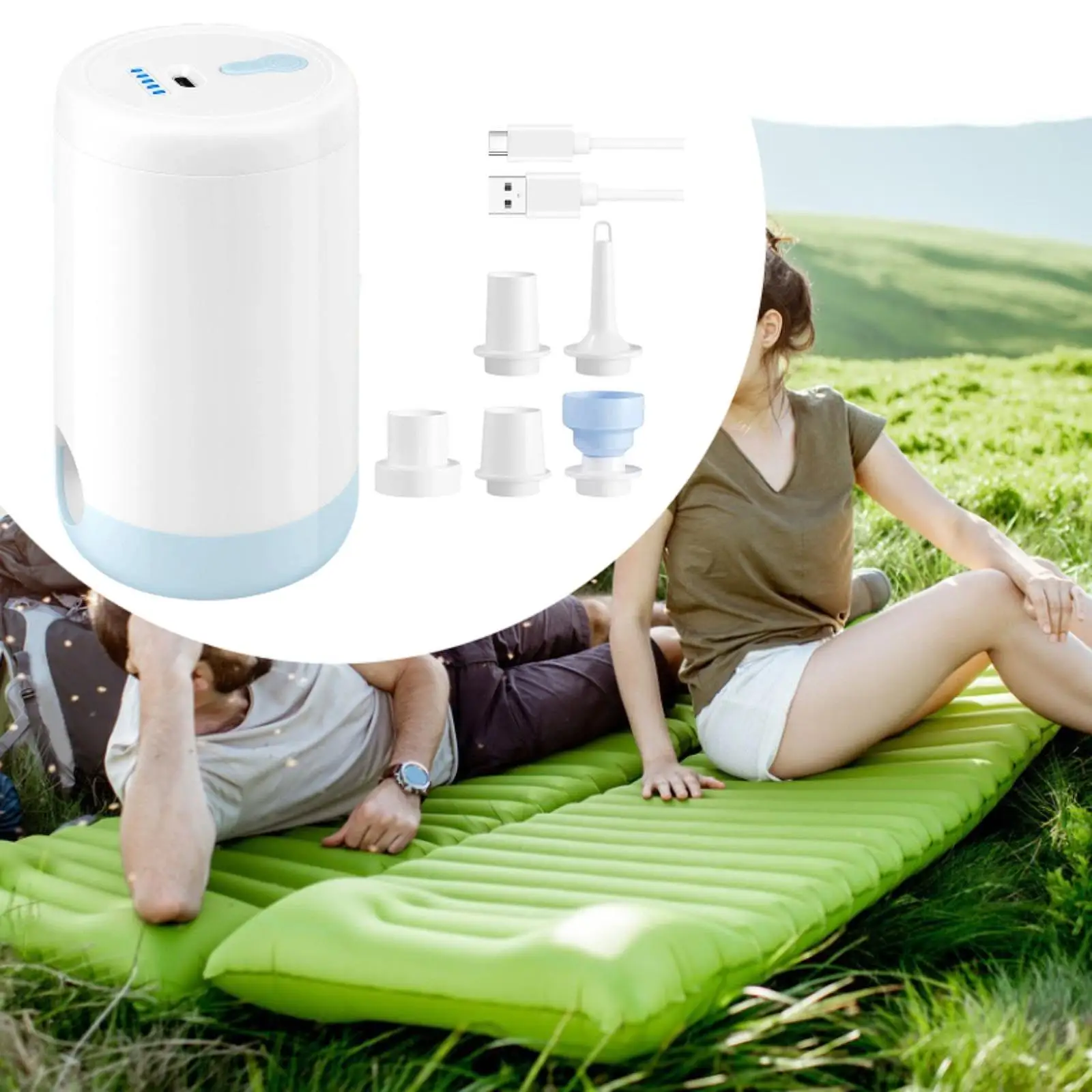 USB Rechargeable Electric Air Pump Small Inflator Deflator with Nozzles for Inflatable Bed Mattress Camping Outdoor