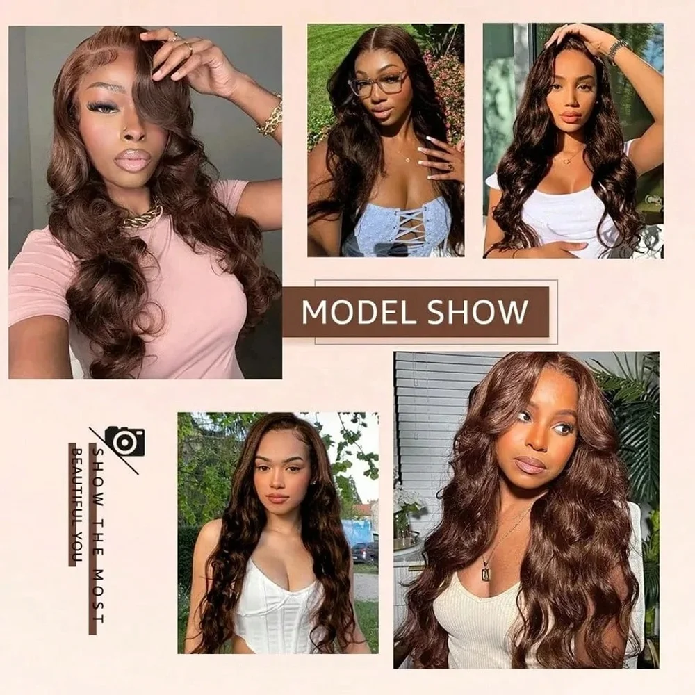 13x4 HD Lace Frontal Human Hair Wigs Pre Plucked with Baby Hair #4 Chocolate Brown Body Wave Human Hair Wigs For Women Natural Hairline image 6