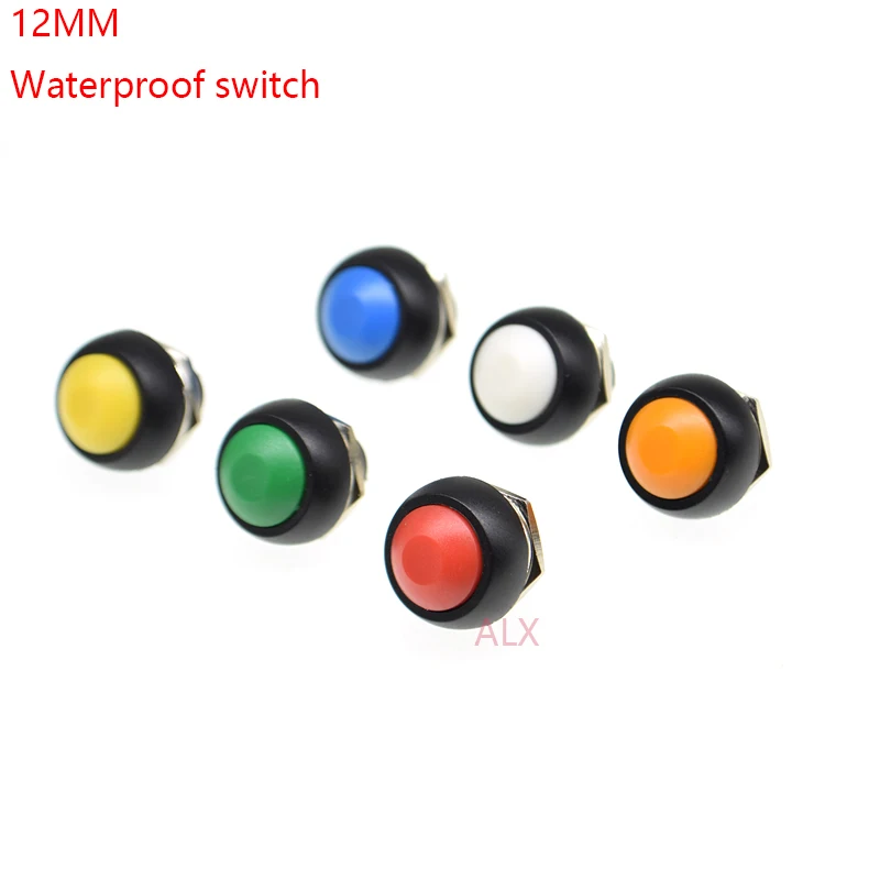 5PCS PBS-33B 12MM ROUND Waterproof Momentary push button switch red/green/yellow/white/blue 2pin power Switch ON/OFF Self-reset