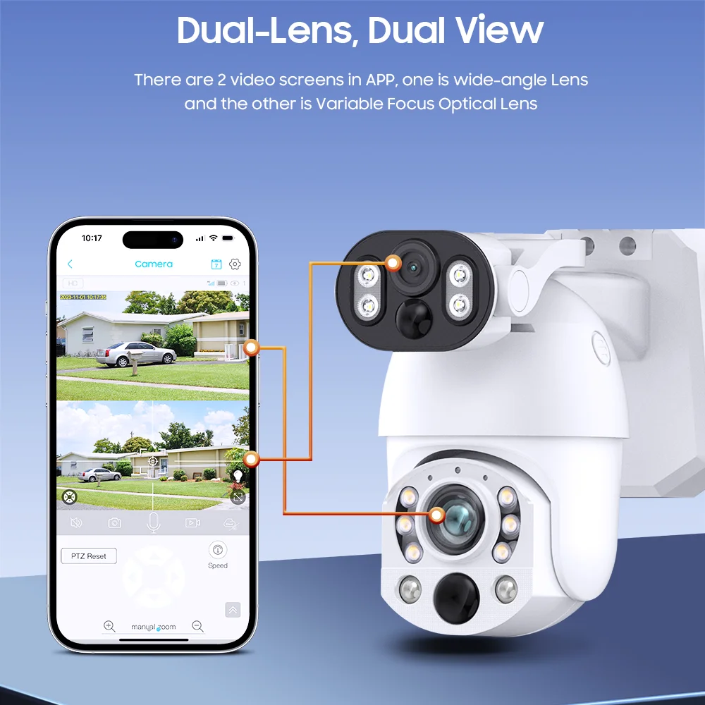 UNENTNGT Dual Lens 4G SIM/Wifi 10MP Security Solar Camera 50X Optical Zoom Outdoor Human Tracking 4K Surveillance PTZ APP Camera