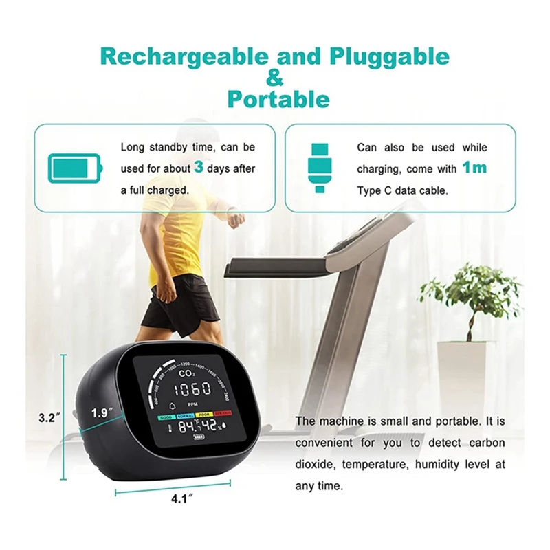 1 conjunto detector de dióxido de carbono interno medidor de alarme co2 plástico monitor de qualidade do ar co2 para carro