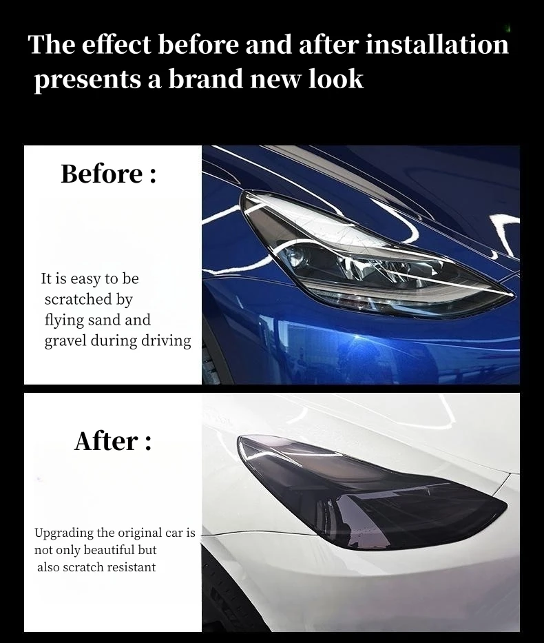 For Tesla Model 3 Y TPU Blackened Headlight Taillight Foglight Protective Film Headlight Tail Lamp Color Changing Films