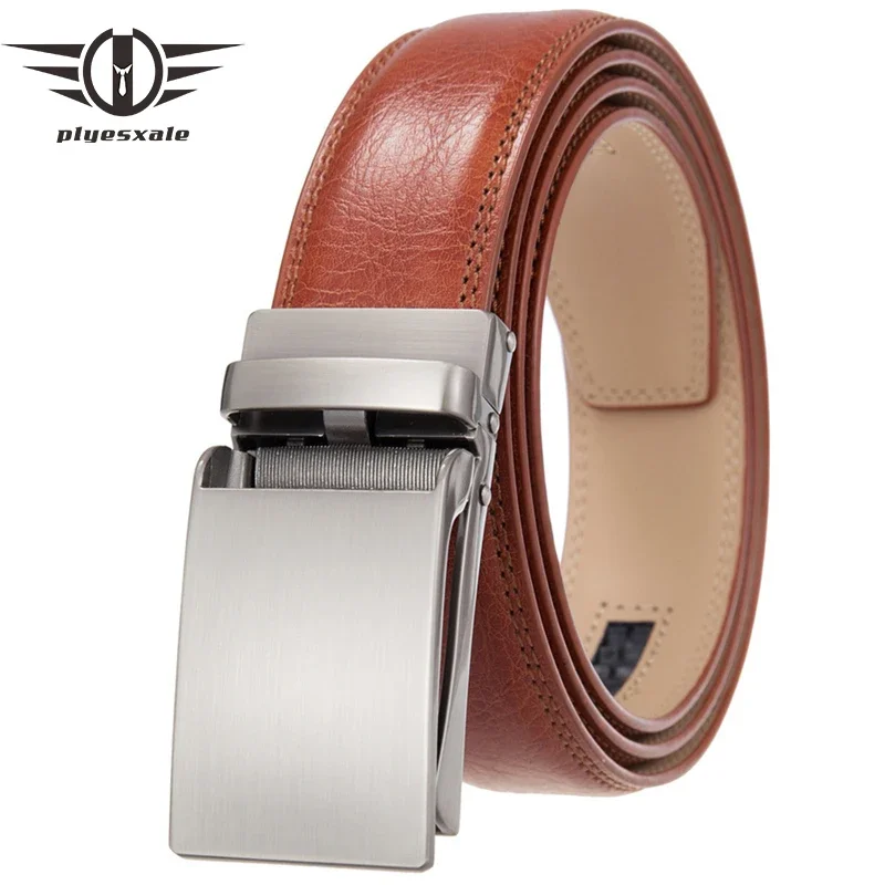 

Plyesxale New Arrival Mens Suit Belt Red Brown High Quality Leather Belts For Men 3.5cm Width Automatic Buckle Waist Strap B1097