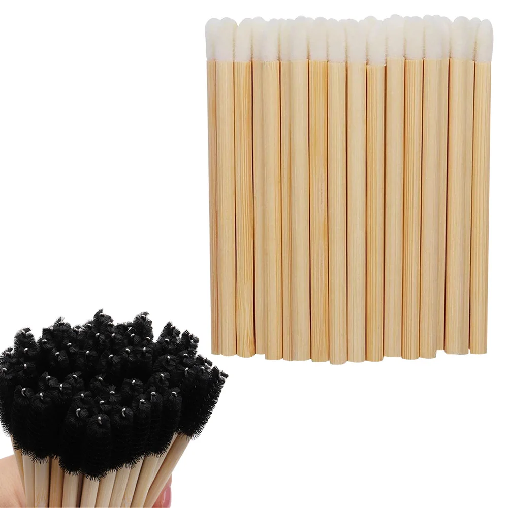 50/100pcs Bamboo Lip Brushes Lipstick Gloss Wands Applicator Eyelashes  Extension Brush Kit Makeup Tools Eyelash Accessories