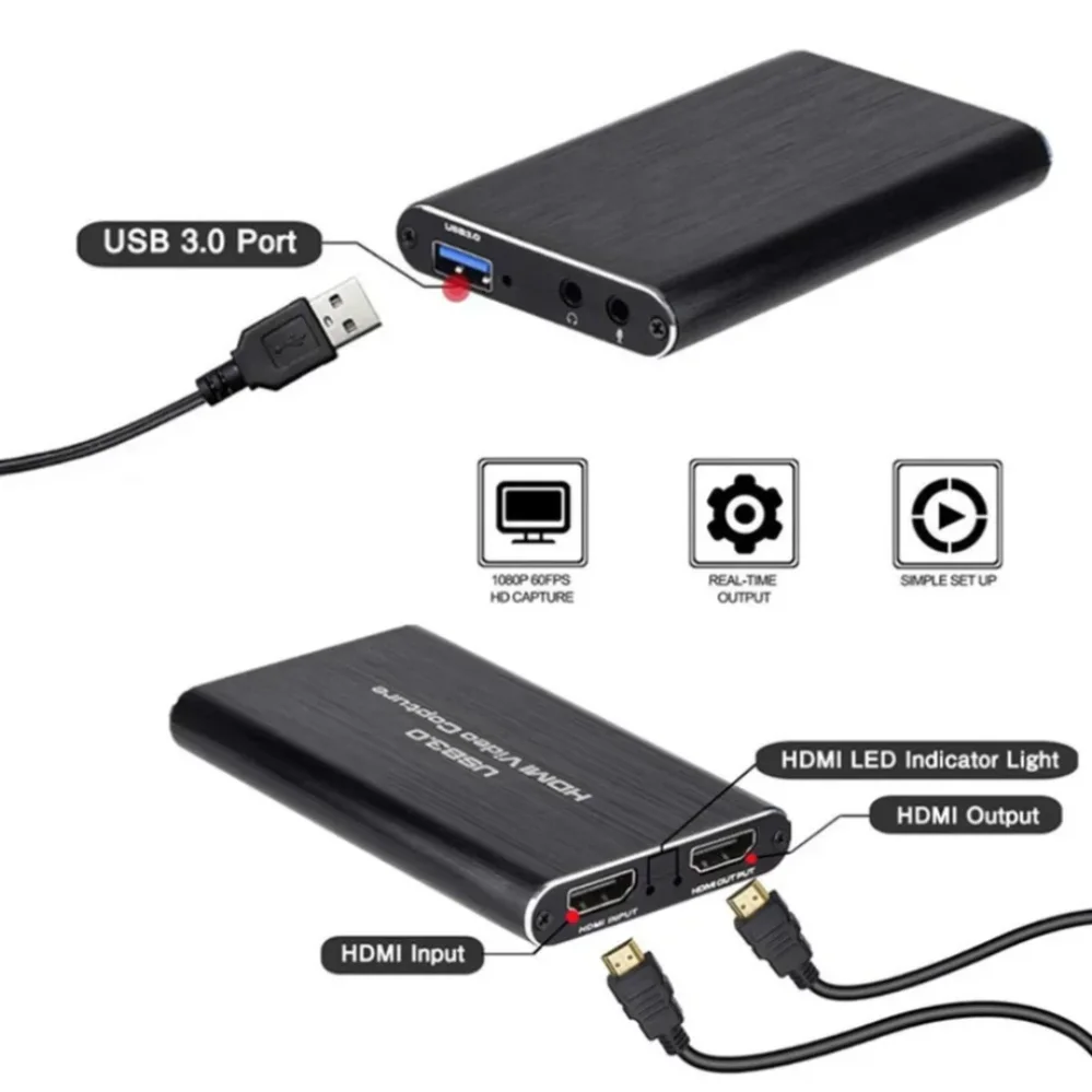 Tarjeta de captura de vídeo 4K HDMI compatible con USB 3,0, 60fps Dongle 1080P, grabadora de vídeo para OBS, captura de juegos en vivo