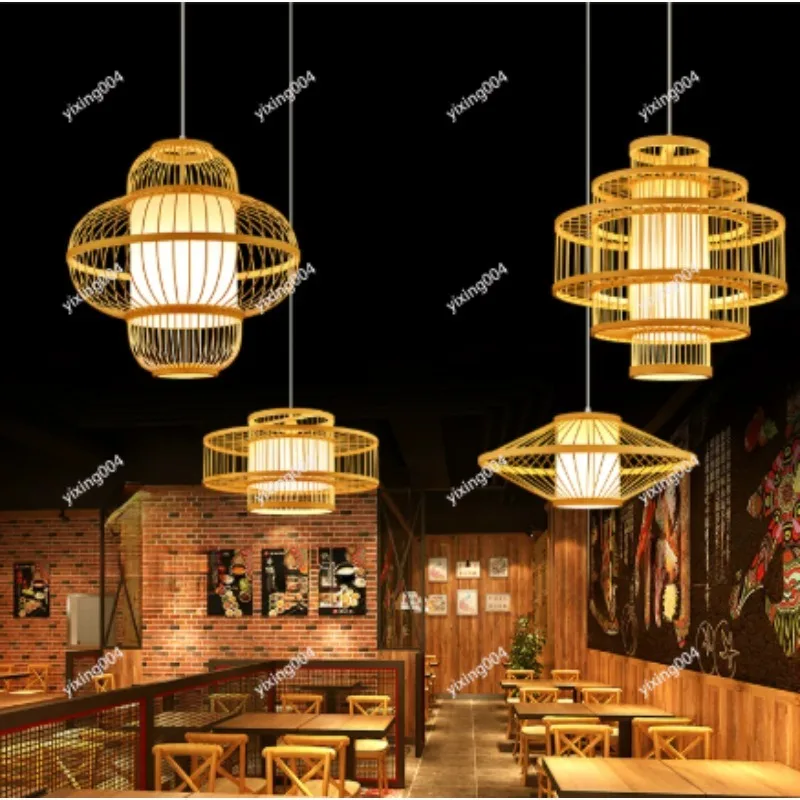 

Bamboo Lampshade Pendant Light, Japanese Retro Ceiling Chandelier for Home Teahouse Balcony
