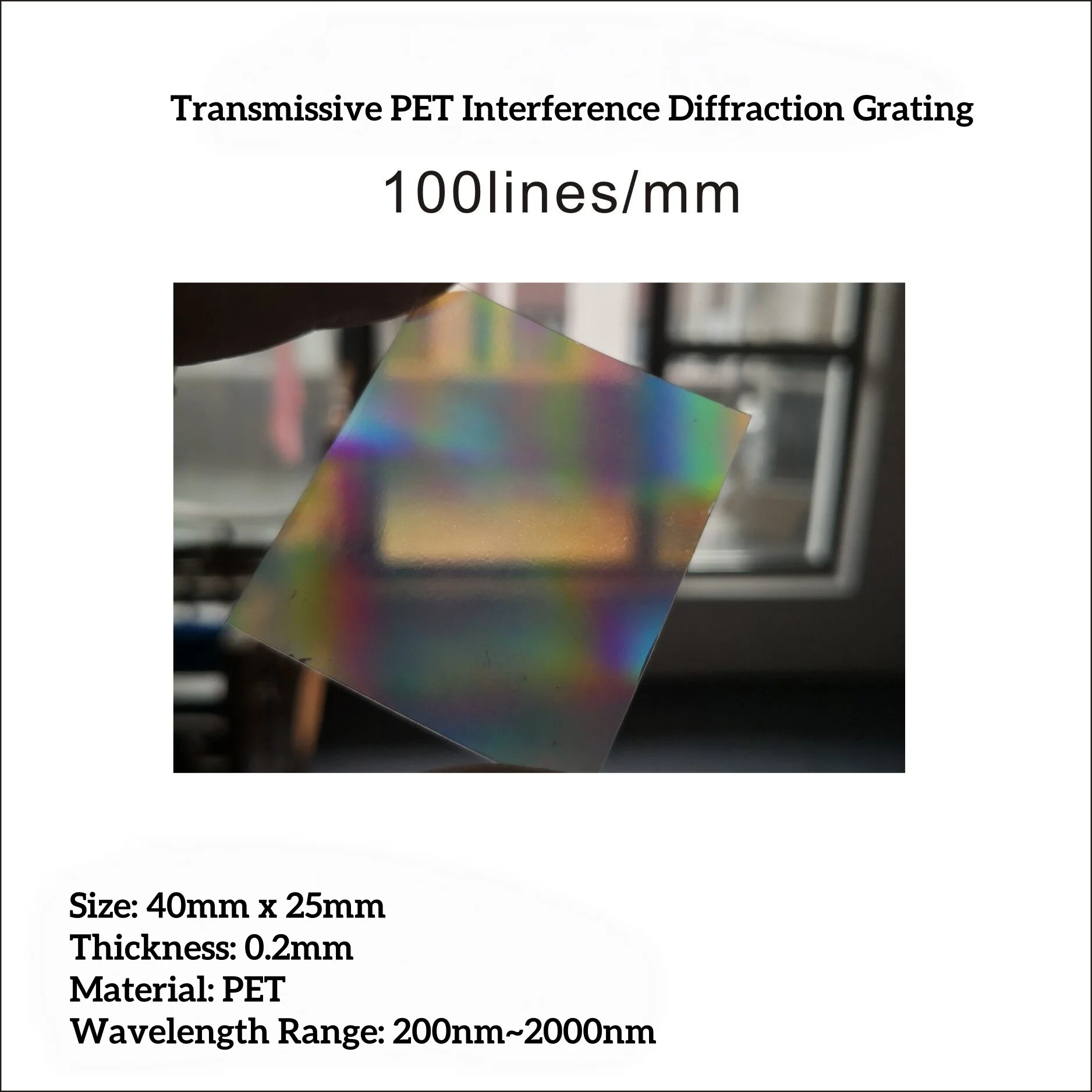 50 100 300 Lines/mm Holographic Diffraction Grating 1D PET Grating For University Physics Demonstration Optics Teaching Demo
