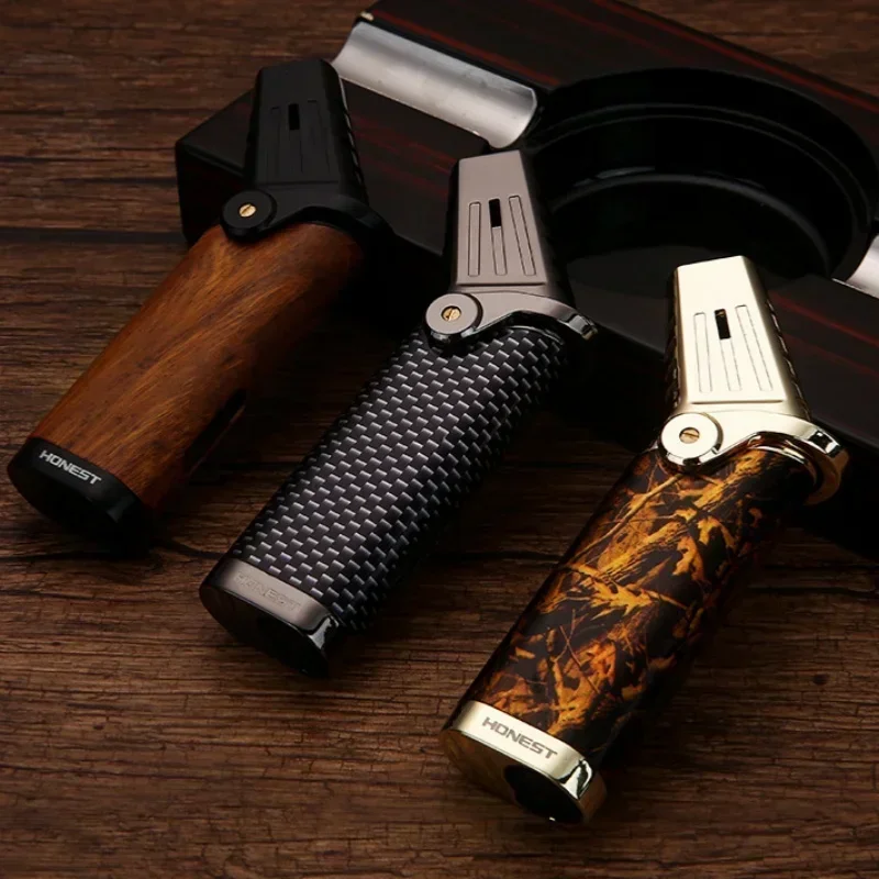 HONEST Elbow Windproof 3 Jet Blue Flames Torch Gas Lighter Visible Gas Window Outdoor Portable BBQ Cigar Lighters Gadgets