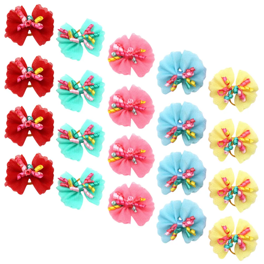 

20pcs Party Dog Hairbands Hair Bows Chiffon Elastic Bands for Pet Grooming Halloween Birthday Accessories Suitable All Dogs