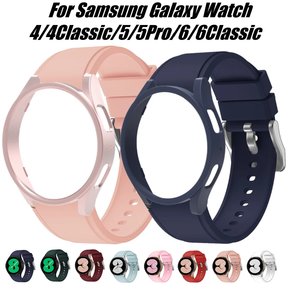 Case+Band for Samsung Galaxy Watch 4/5/6 40mm 44mm 45mm PC Hard Hollow Frame Protective Cover for Watch6 Classic 43mm 47mm Strap