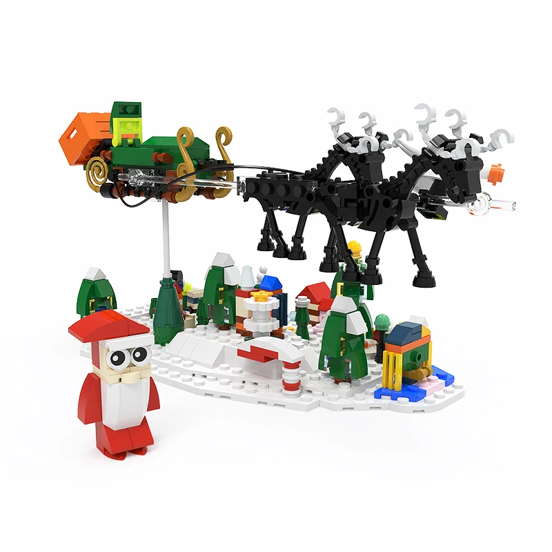 MOC Christmas Winter Snow House Building Blocks Set Scene Santa Claus Elk Deer Brick Building Block Christmas Model Toy for Kids