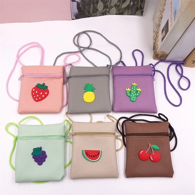 Nieuwe Pu Lange Touw Kinderen Messenger Munt Portemonnee Schattige Kinderen Munt Sleutel Kleine Tas Draagbare Fruit Munt Portemonnee Crossbody Tas