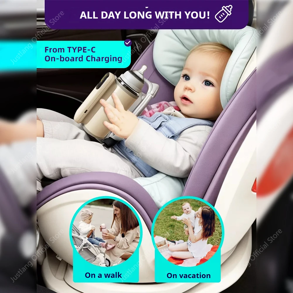 JUSTLANG Rechargeable Baby Bottle Warmer 6 Heat Level Multifunction Breast Milk Warmer Accurate Temperature Control Baby Bottle
